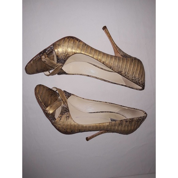 Miu Miu Snakeskin with Metallic Gold Highlights Open Toe Pumps 37 IT - Picture 2 of 11